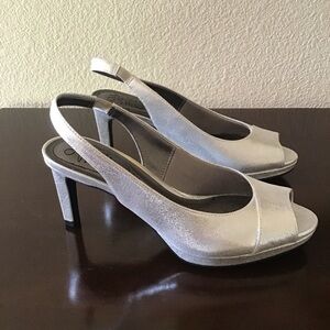 Silver Slingback Peep Toe Heels